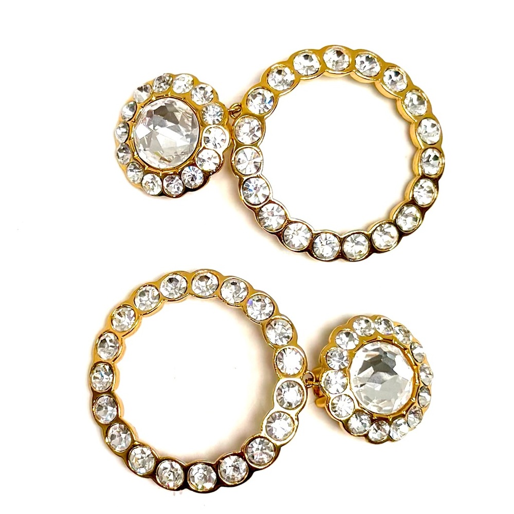 Elegant Christian Dior Vintage Gold Plated & Silver Crystal Large Hoop Earrings - Picture 3 of 11